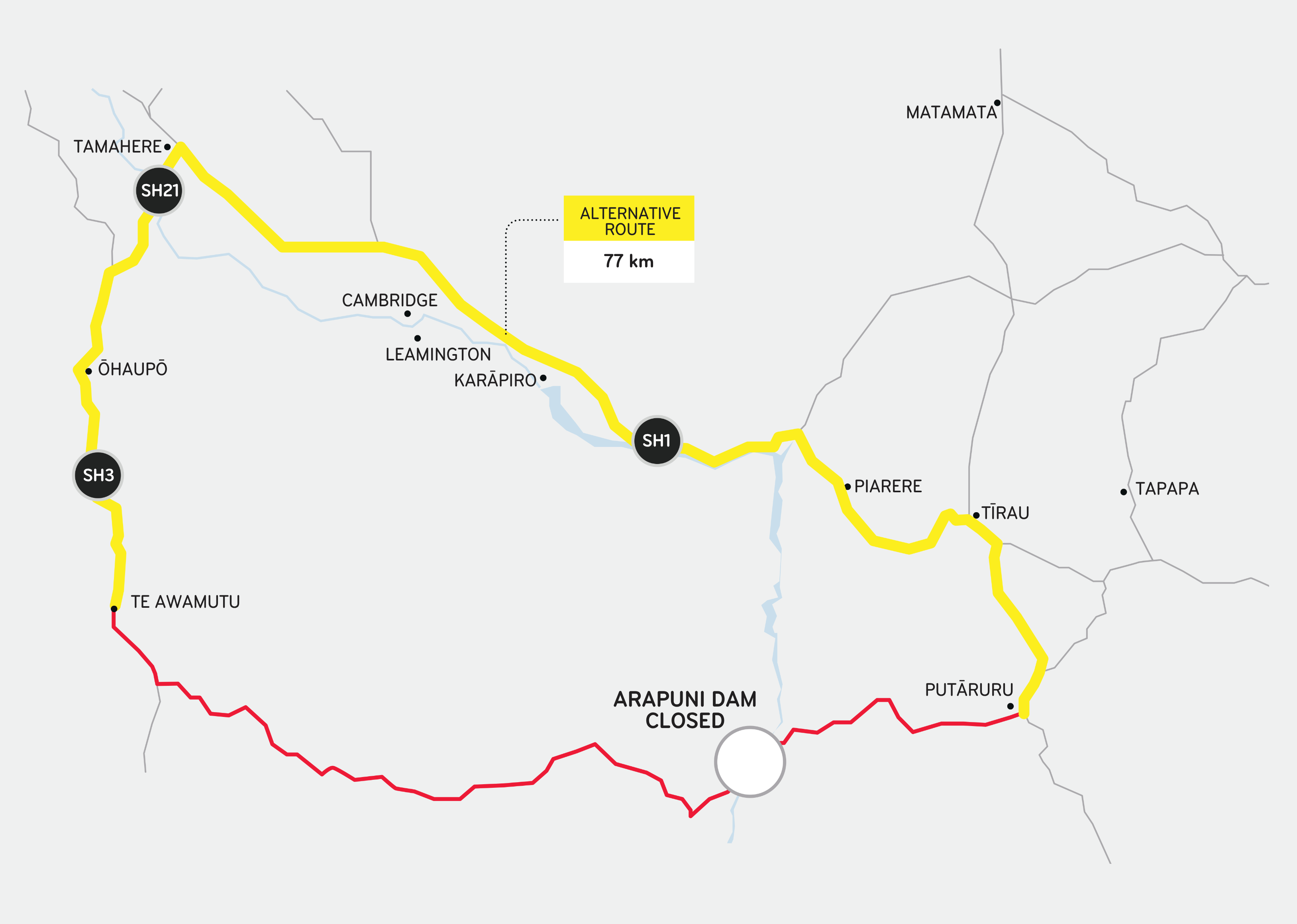 Map or heavy vehicle detour route (Arapuni Dam) 