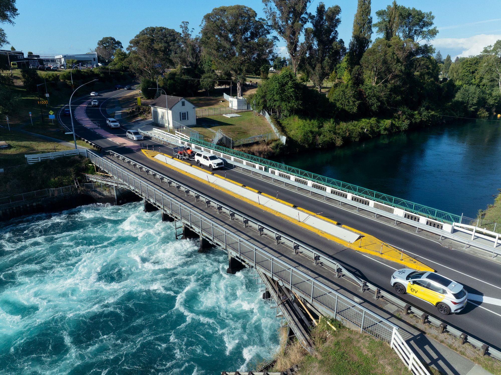 Taupo Control Gates with cars crossing the bridge over them