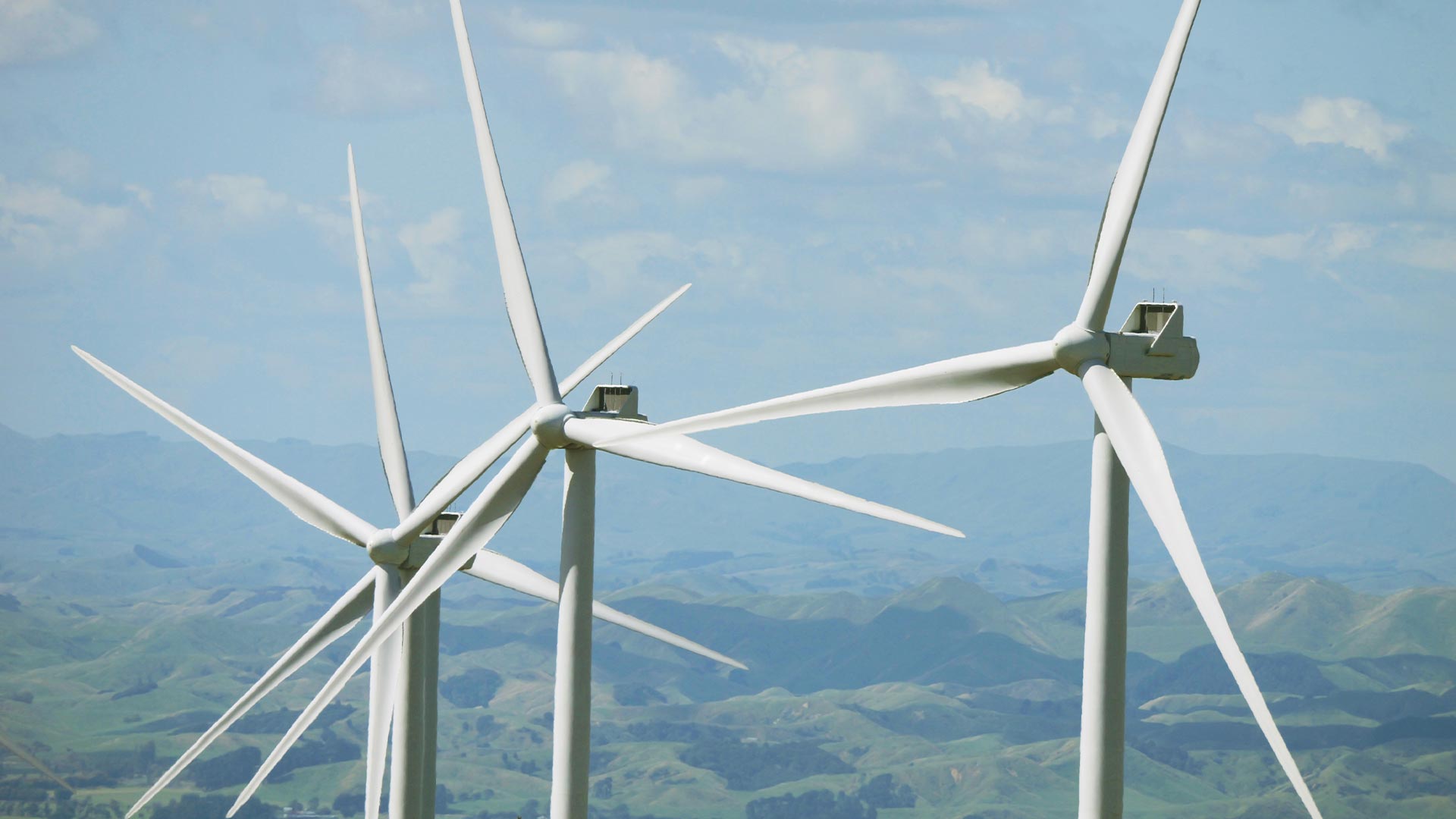 Wind turbines at Mercury's Kaiwaikawe Wind Farm