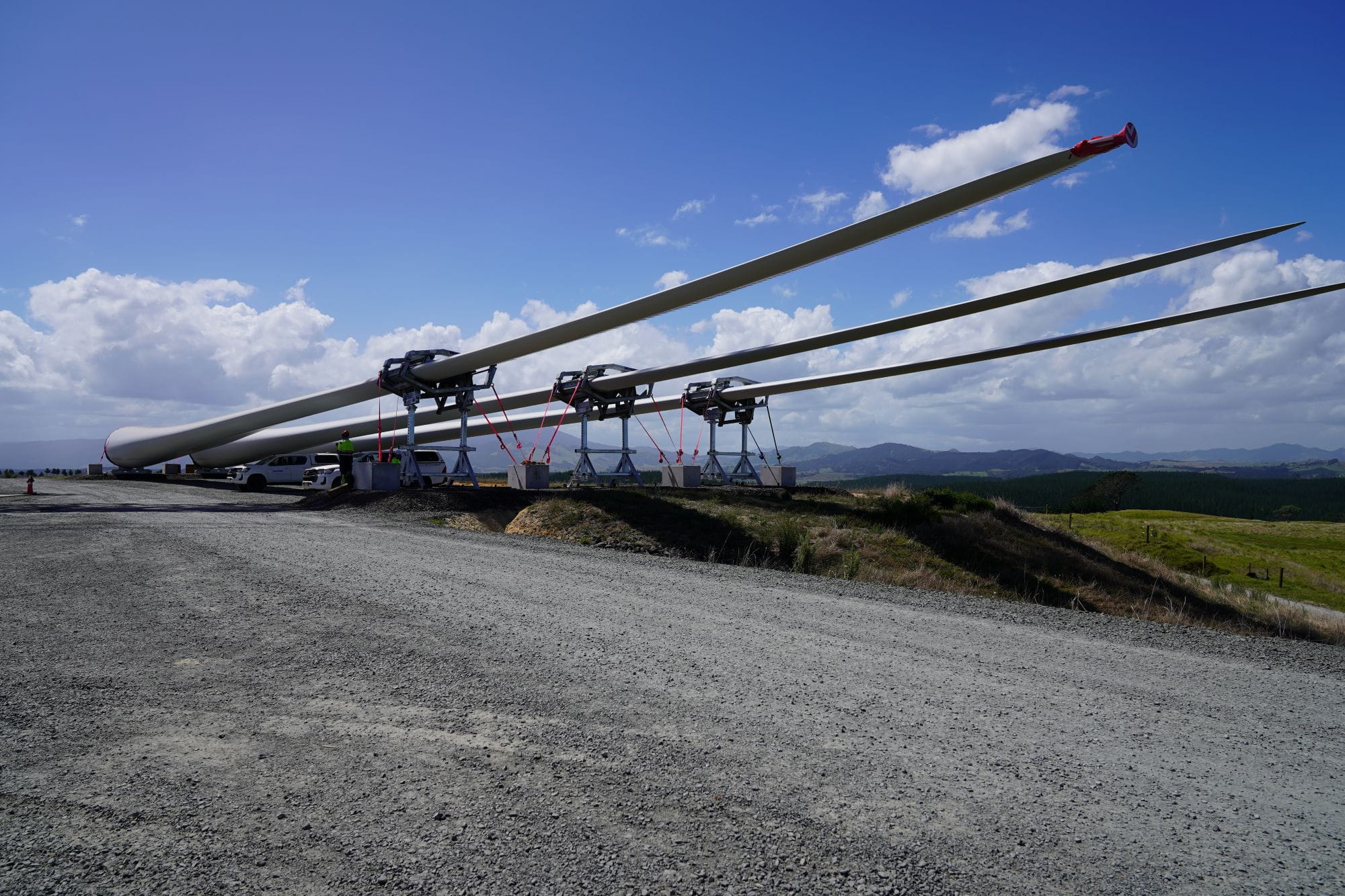 Turbine blades awaiting to be installed to the first turbine