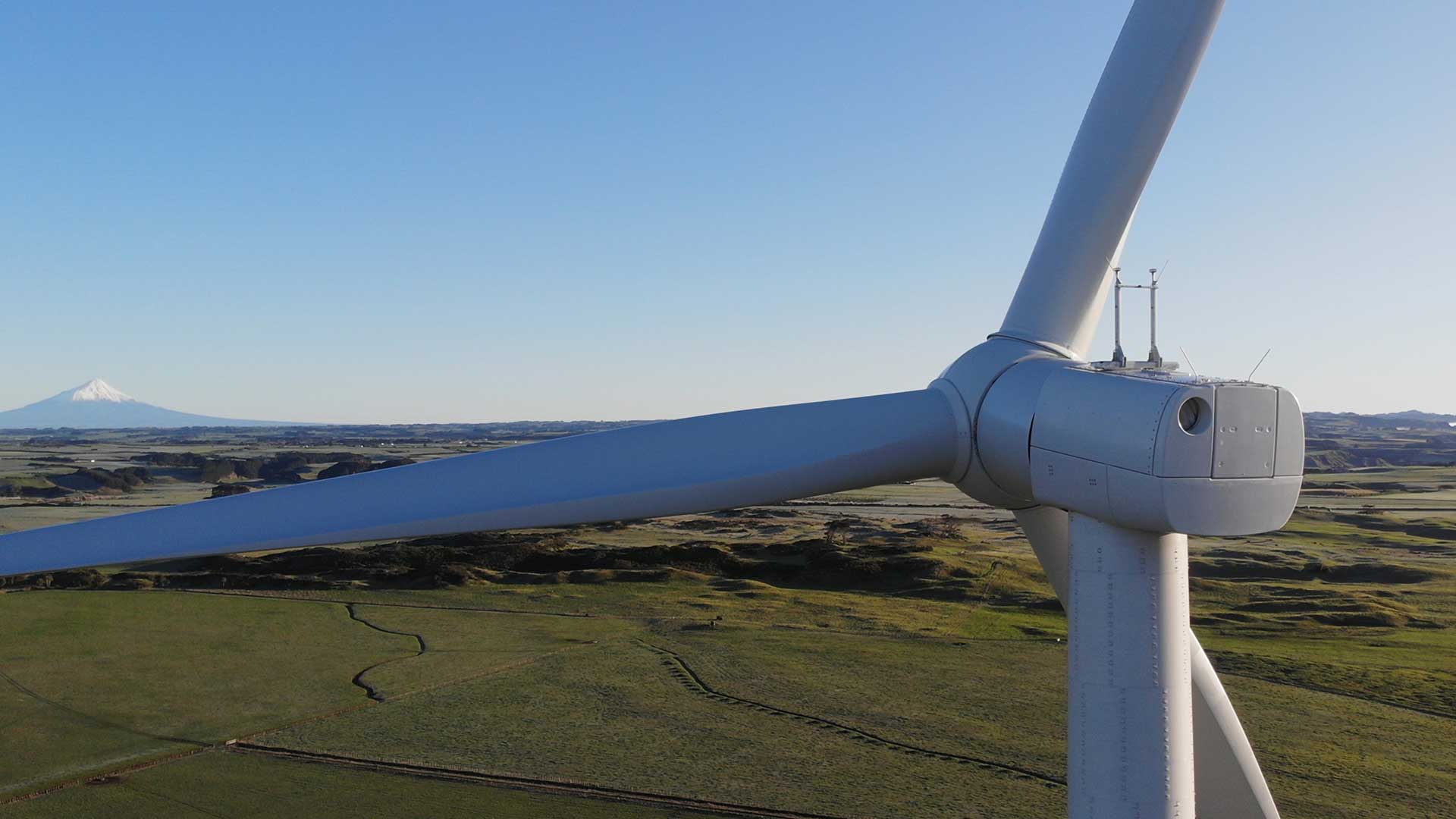 A wind turbine at Mercury's Waipipi Wind Farm