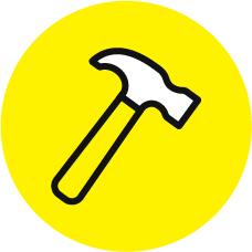 Yellow icon of a hammer.