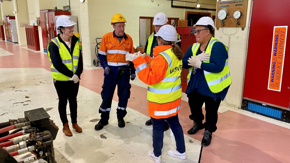 Kevin shows visitors around the station