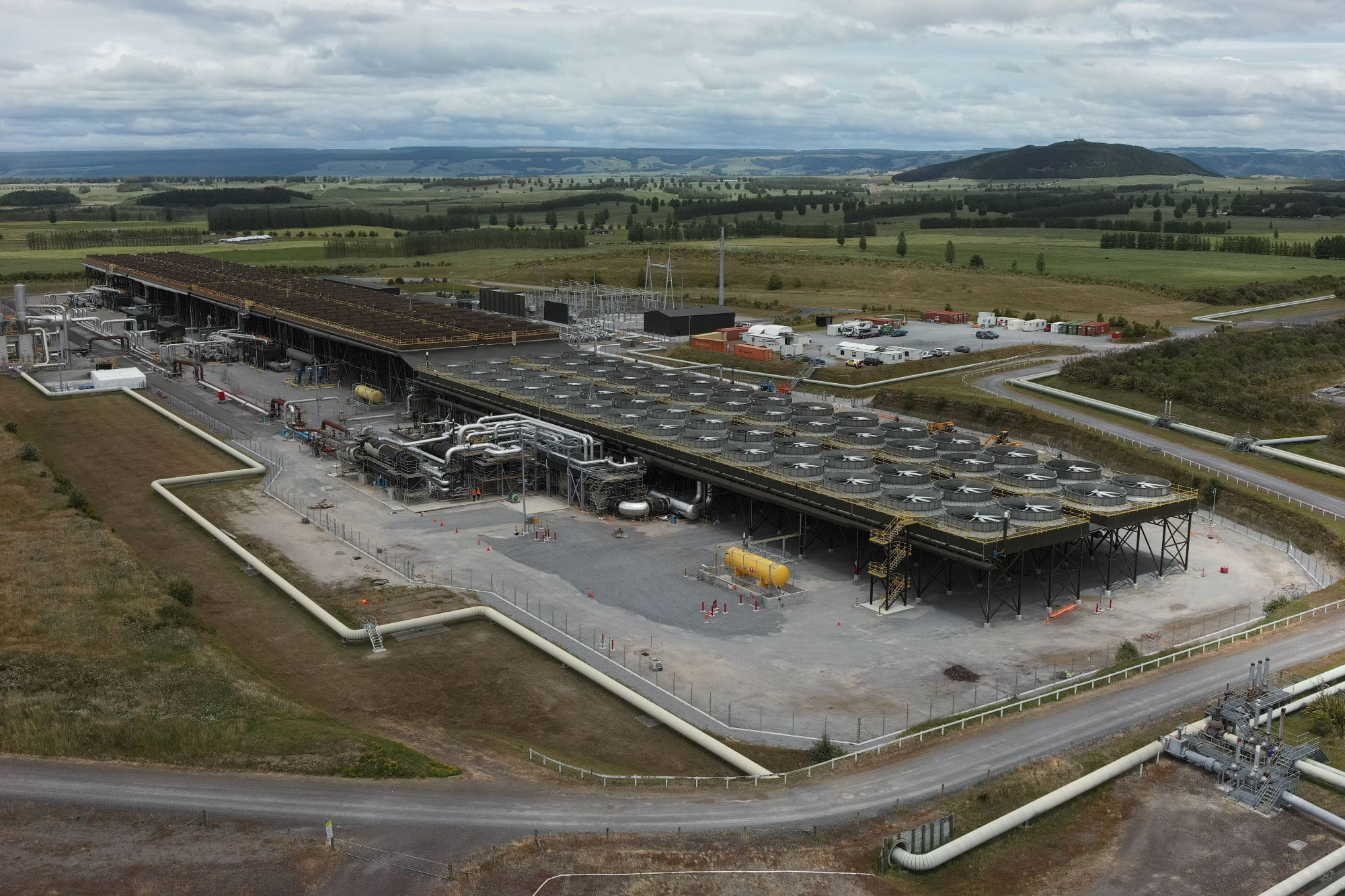 Aerial photo of new generation unit at Ngā Tamariki Geothermal Power Station