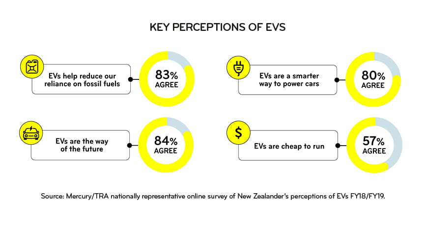 Graphic listing key perceptions of EVs, showing stats taken from a survey.