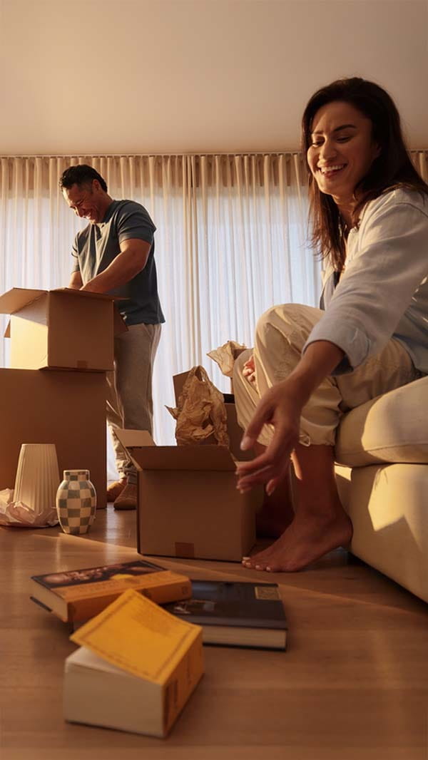 Moving house packing boxes