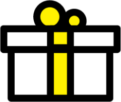 Present with a yellow ribbon.