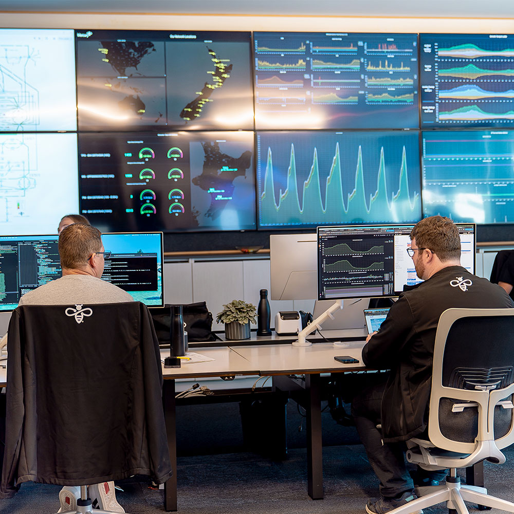 Team working in network operations centre.
